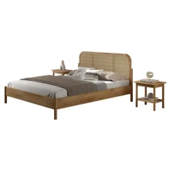 Dobbeltseng i eg med rattan gavl – Olive 160 x 200 cm + 2 natborde