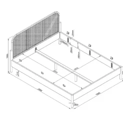 Dobbeltseng i eg med rattan gavl – Olive 160 x 200 cm + 2 natborde