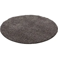 Dream Rund Shaggy tæppe Ensfarvet - Brun