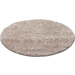Dream Rund Shaggy tæppe Ensfarvet - Beige
