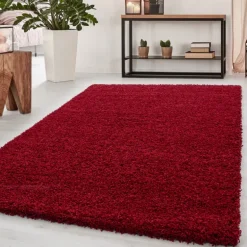Dream Shaggy tæppe Ensfarvet - Rød