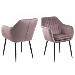 Emilia Spisebordsstol Rosa velour med armlæn