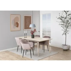 Emilia Spisebordsstol Rosa velour med armlæn