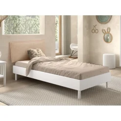 Enkeltseng 90 x 200 cm i bøg – Forrest, hvid med bouclé gavl