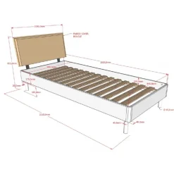 Enkeltseng 90 x 200 cm i bøg – Forrest, hvid med bouclé gavl