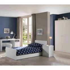 Enkeltseng 90x200 – Robin, hvid MDF med fyrretræ