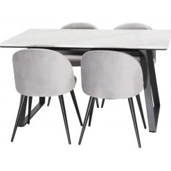 Estelle e Spisestuesæt - Sort, Lysegrå og Hvid