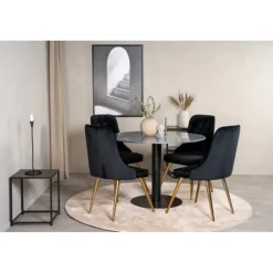 Estelle Rund Spisebordssæt - Sort og Messing