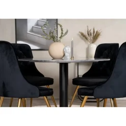 Estelle Rund Spisebordssæt - Sort og Messing