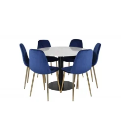 Estelle Rund Spisebordssæt - Sort, Blå og Hvid