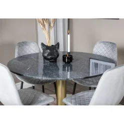 Estelle Rund Spisebordssæt - Sort, Messing Grå