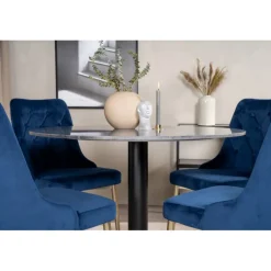 Estelle Rundt Spisebordssæt - Sort, Blå og Messing