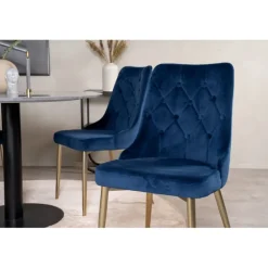 Estelle Rundt Spisebordssæt - Sort, Blå og Messing