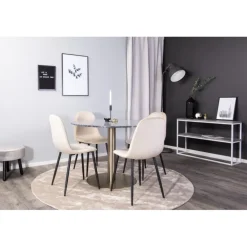 Estelle Rundt Spisebordssæt - Beige, Sort og Messing