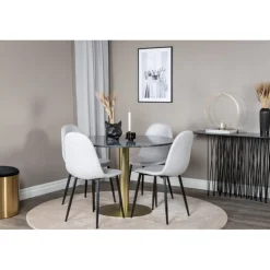 Estelle Rundt Spisebordssæt - Sort, Messing og Lysegrå