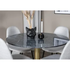 Estelle Rundt Spisebordssæt - Sort, Messing og Lysegrå