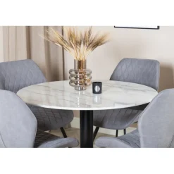 Estelle Rundt Spisebordssæt - Sort Grå og Hvid