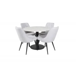 Estelle Rundt Spisebordssæt - Sort, Lysegrå og Hvid