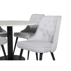 Estelle Rundt Spisebordssæt - Sort, Lysegrå og Hvid