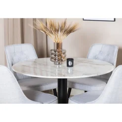 Estelle Rundt Spisebordssæt - Sort, Lysegrå og Hvid