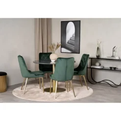 Estelle Rundt Spisebordssæt - Sort, Messing og Grøn