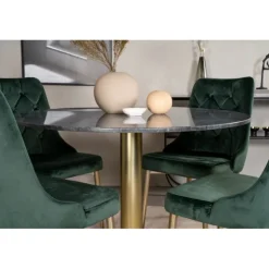 Estelle Rundt Spisebordssæt - Sort, Messing og Grøn