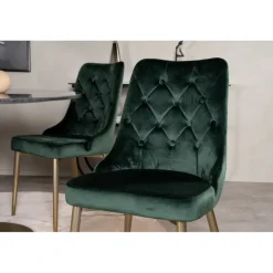 Estelle Rundt Spisebordssæt - Sort, Messing og Grøn