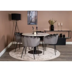 Estelle Rundt Spisebordssæt - Sort Grå og Hvid