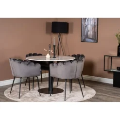 Estelle Rundt Spisebordssæt - Sort Grå og Hvid