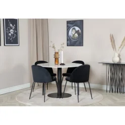 Estelle Rundt Spisebordssæt - Sort og Hvid