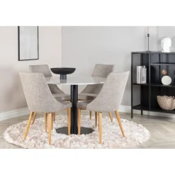 Estelle Rundt Spisebordssæt - Sort, Grå, Natur og Hvid