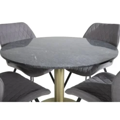 Estelle Rundt Spisebordssæt - Sort, Messing Grå