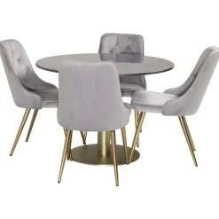 Estelle Rundt Spisebordssæt - Sort, Messing og Lysegrå