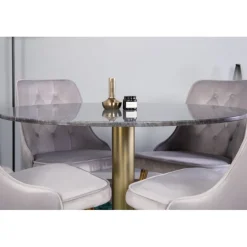 Estelle Rundt Spisebordssæt - Sort, Messing og Lysegrå