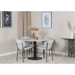 Estelle Rundt Spisebordssæt - Sort Grå og Hvid