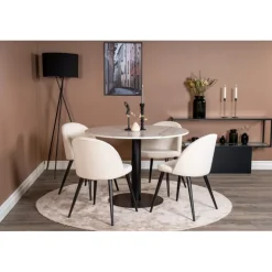 Estelle Rundt Spisebordssæt - Beige, Sort og Hvid