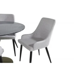 Estelle Rundt Spisebordssæt - Sort, Messing og Lysegrå