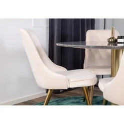 Estelle Rundt Spisebordssæt - Beige, Sort og Messing