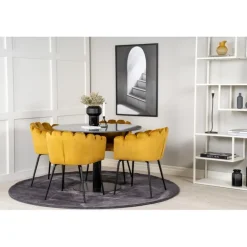 Estelle Rundt Spisebordssæt - Sort og Messing