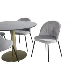 Estelle Rundt Spisebordssæt - Sort, Messing Grå