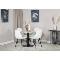 Estelle Rundt Spisebordssæt - Sort og Hvid