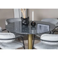 Estelle Rundt Spisebordssæt - Sort, Messing Grå