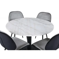 Estelle Rundt Spisebordssæt - Sort, Lysegrå og Hvid