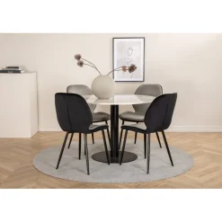 Estelle Rundt Spisebordssæt - Sort, Lysegrå og Hvid