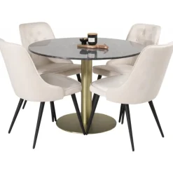 Estelle Rundt Spisebordssæt - Beige, Sort og Messing