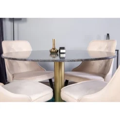 Estelle Rundt Spisebordssæt - Beige, Sort og Messing