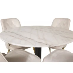 Estelle Rundt Spisebordssæt - Beige, Sort, Messing og Hvid