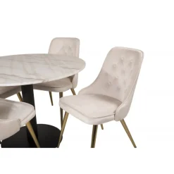 Estelle Rundt Spisebordssæt - Beige, Sort, Messing og Hvid