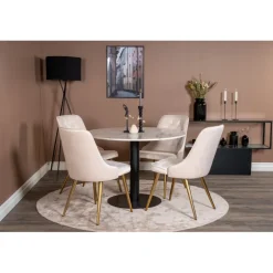 Estelle Rundt Spisebordssæt - Beige, Sort, Messing og Hvid