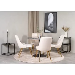 Estelle Rundt Spisebordssæt - Beige, Sort og Messing